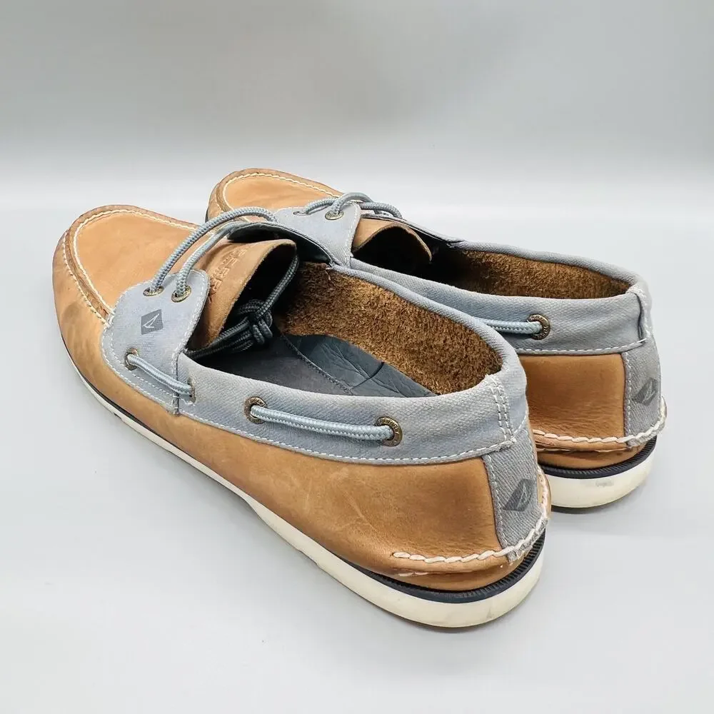 Sperry Shoes Mens 15 Brown Gray Leather Top Sider Boat Moc Toe Casual Comfort